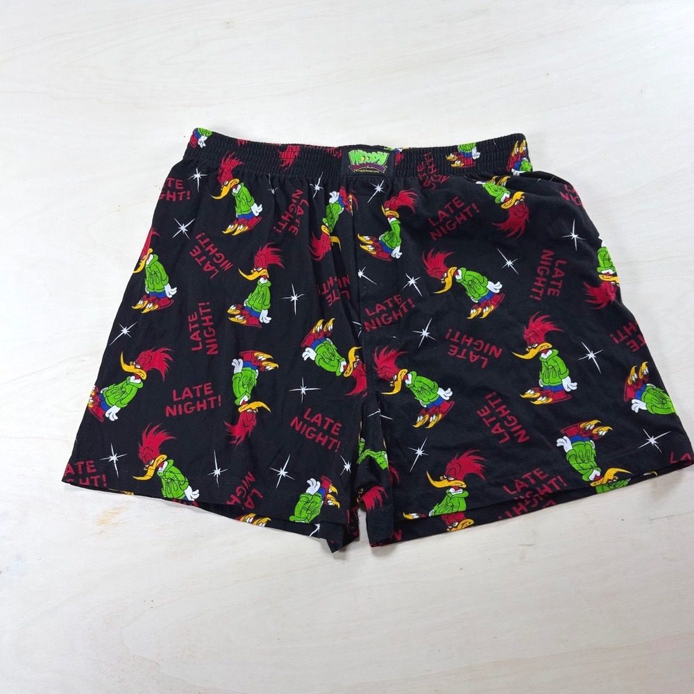 Vintage Woody Woodpecker Late Night Cotton Boxer Shorts Black Mens Large 36-38